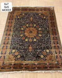 Prestigious old poppy oriental rug in size 5x7 feet in black rust colour