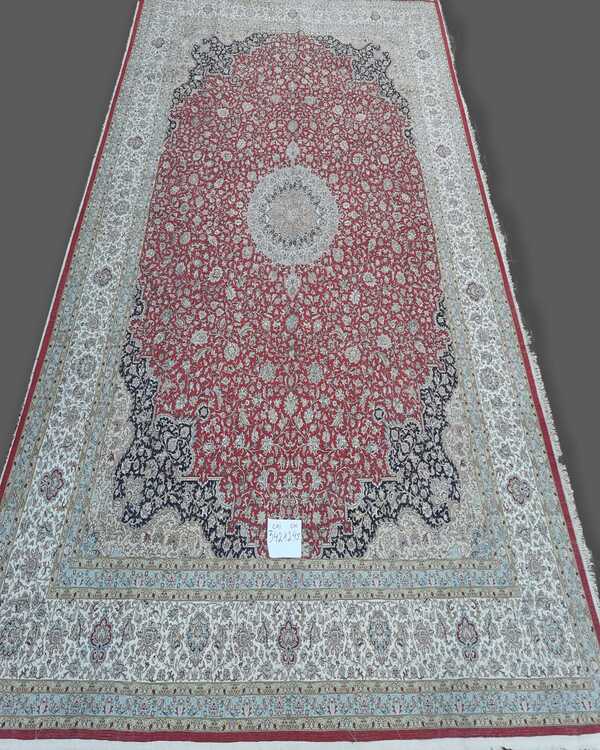 Prestigious old robin oriental rug in size 8x11 feet in red ivory colour