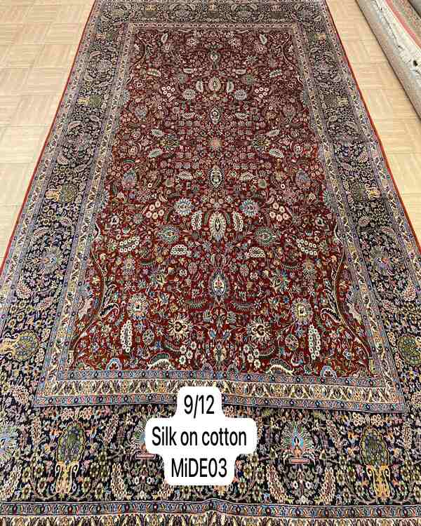 Prestigious old rosalia oriental rug in size 9x12 feet in red black colour