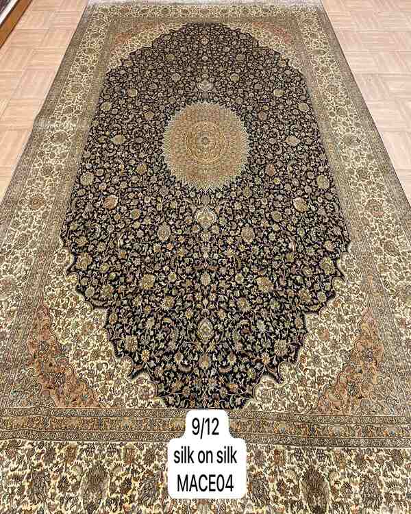 Prestigious old rosemary oriental rug in size 9x12 feet in black ivory colour