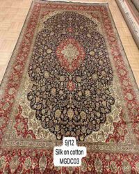 Prestigious old royalty oriental rug in size 9x12 feet in black red colour