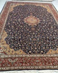 Old ruby oriental rug in size 9x12 feet made in silk on silk black red colour