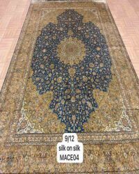 Old ruthie oriental rug in size 9x12 feet made in silk on silk blue camel colour