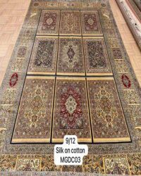 Old ryan oriental rug in size 9x12 feet made in silk on silk blue ivory colour