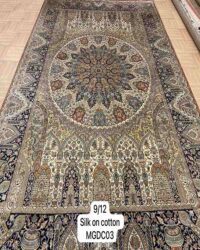 Old rylie oriental rug in size 9x12 feet made in silk on silk ivory black colour