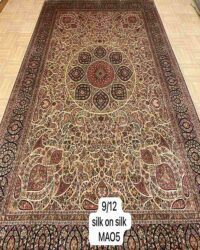 Old saanvi oriental rug in size 9x12 feet made in silk on silk ivory black colour