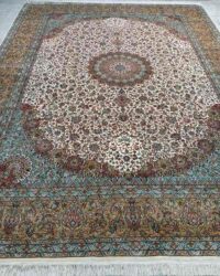 Old sabrina oriental rug in size 9x12 feet made in silk on silk ivory blue colour