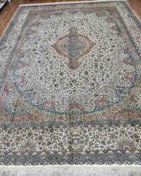 Old sadie oriental rug in size 9x12 feet made in silk on silk ivory colour