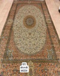 Old sage oriental rug in size 9x13 feet made in silk on silk ivory rust colour