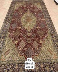 Old saige oriental rug in size 9x12 feet made in silk on silk red black colour