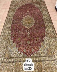 Old salma oriental rug in size 9x12 feet made in silk on silk red ivory colour