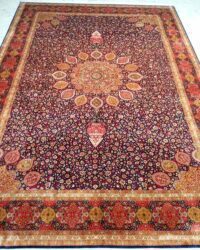 Old samara oriental rug in size 9x12 feet made in silk on silk blue rust colour